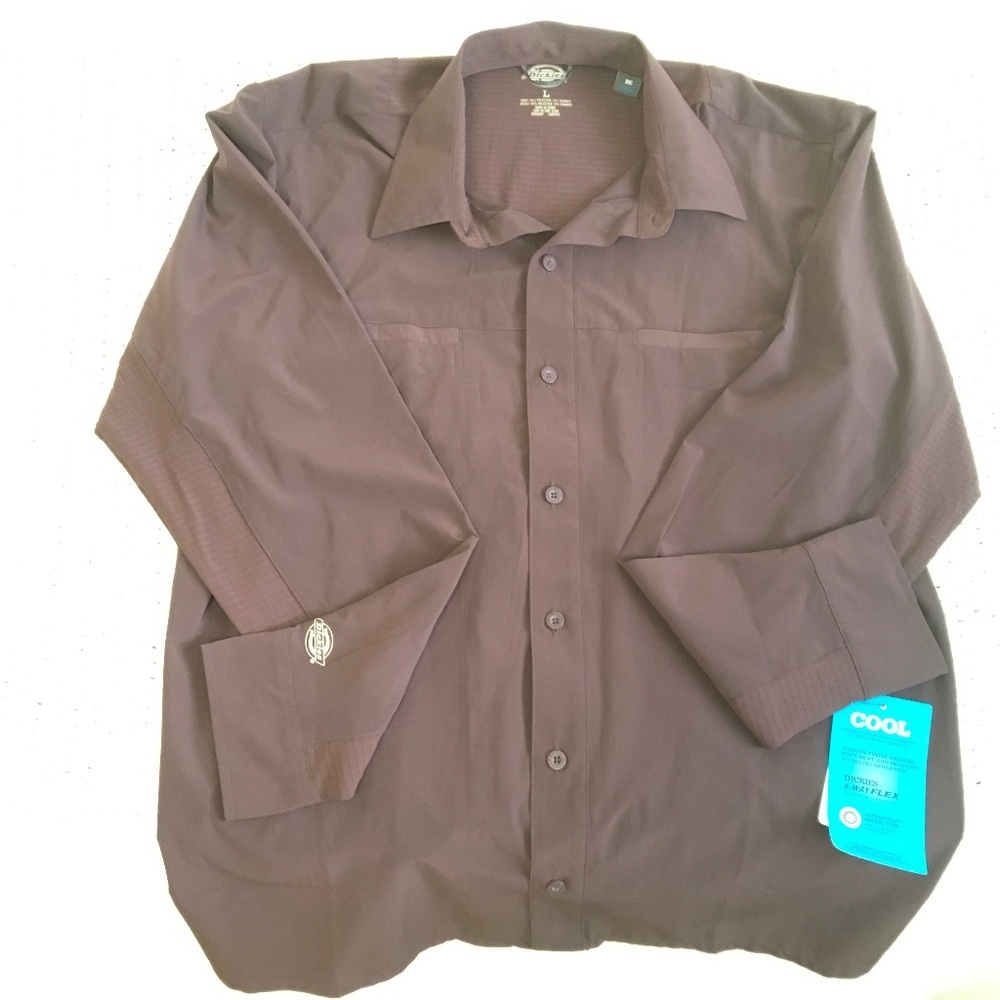 DICKIES COOLING WOVEN 4 WAY FLEX LONG SLEEVE BUTTON DOWN RUST COLORED MEN SHIRT